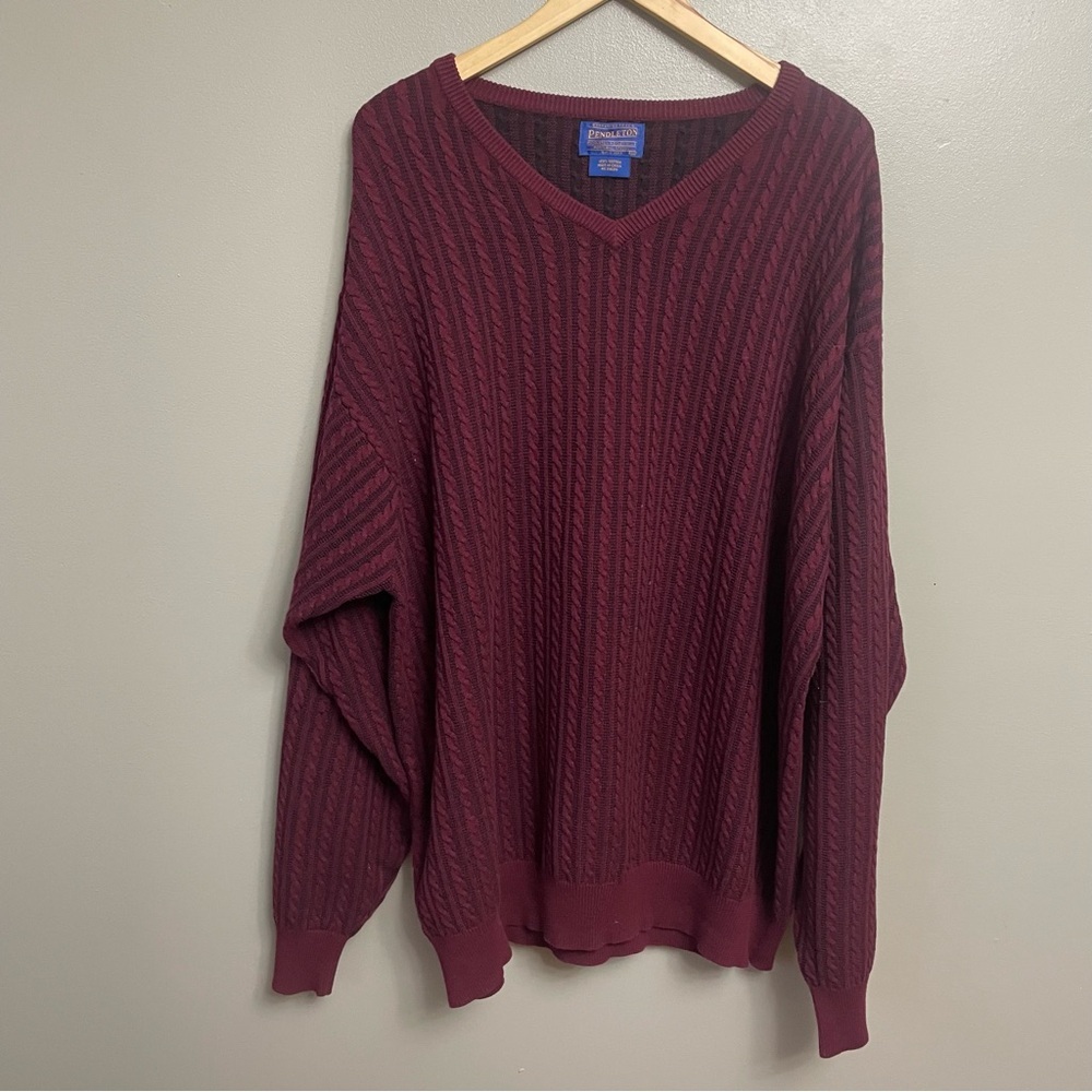 Pendleton Men's XL Cotton Pullover Cable Knit Sweater burgundy